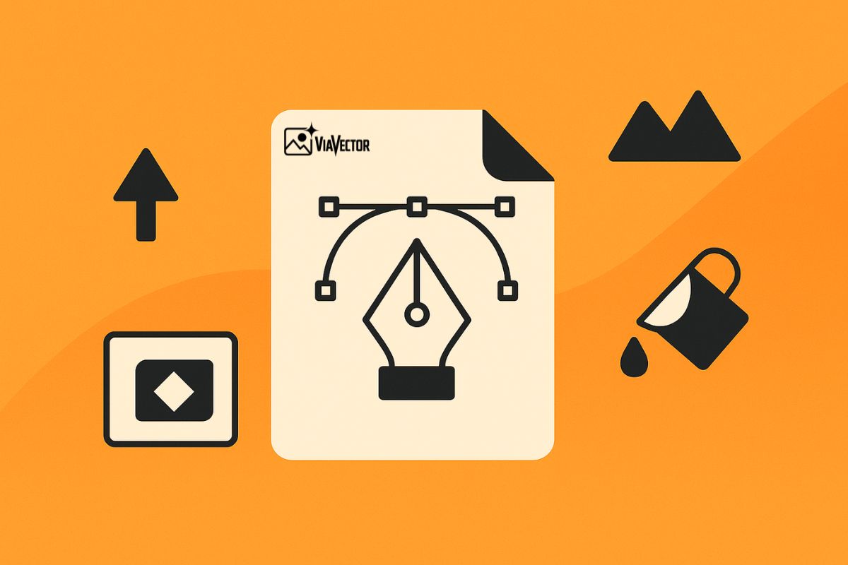 A vector file with floating icons related to vectorization